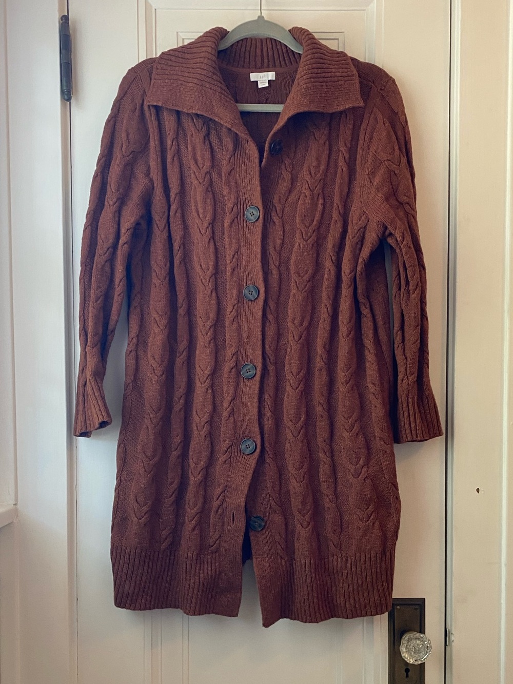 J Jill cotton blend pumpkin rust orange cardigan sweater duster L petite